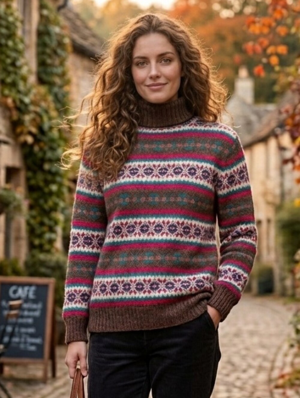 Charter's Club Vintage Brown Unisex 100% Shetland Wool Fair Isle Sweater Size M